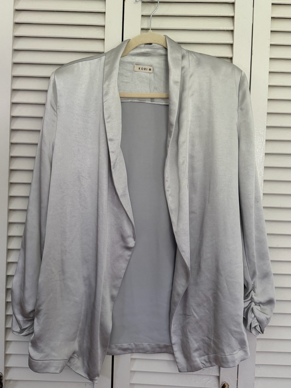 Kori Silver Satin Open-Front Blazer